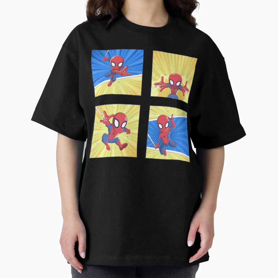 Cute Web Hero Comic Panels | Chibi Superhero Action Set | Kids Cartoon Wall Art & Sticker Design Graphic T-Shirt