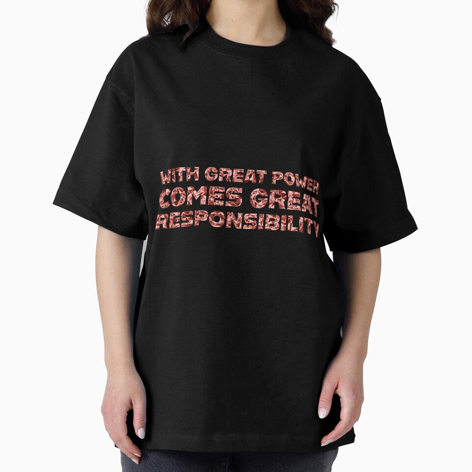 "With Great Power Comes Great Responsibilty" Inspirational Quote Red Triangular Mosaic Design Retro Style Tee