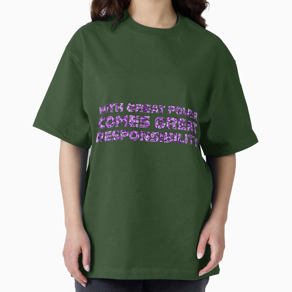 "With Great Power Comes Great Responsibilty" Inspirational Quote Purple Triangular Mosaic Design Classic Graphic Shirt