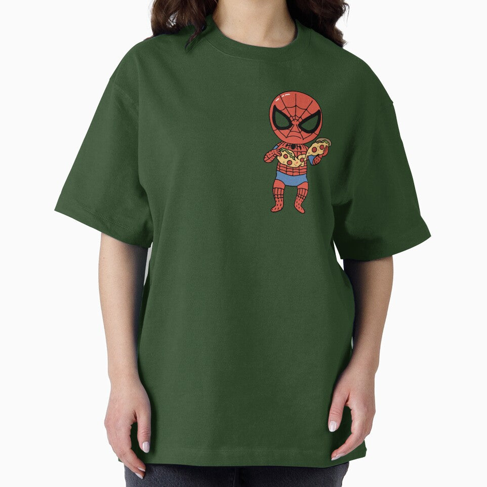 Baby Spidey Munching Pizza - Trendy Hilarious Comic Spider Art Eating Food Meme Cartoon Costume Casual Print T-Shirt