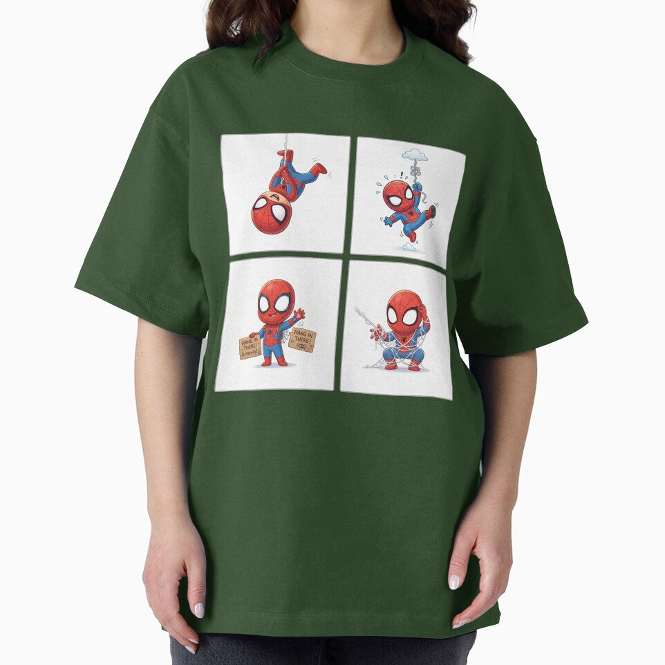 Cute Web Hero Motivational Set | Hang In There Cartoon Superhero | Funny Chibi Character Bundle Retro Style Tee