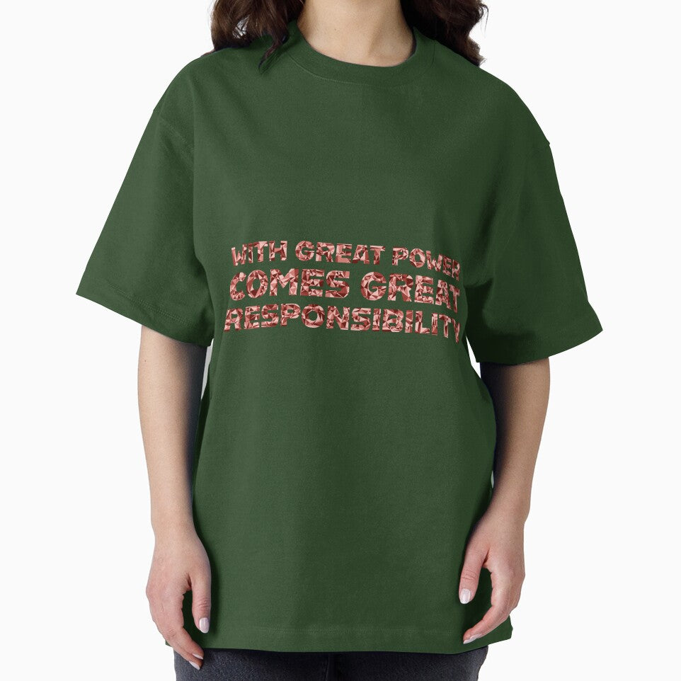 "With Great Power Comes Great Responsibilty" Inspirational Quote Red Triangular Mosaic Design Retro Style Tee