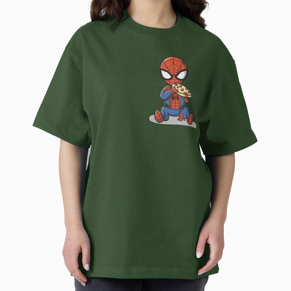 Baby Spidey Munching Pizza - Trendy Hilarious Comic Spider Art Eating Food Meme Cartoon Costume Classic Graphic Shirt