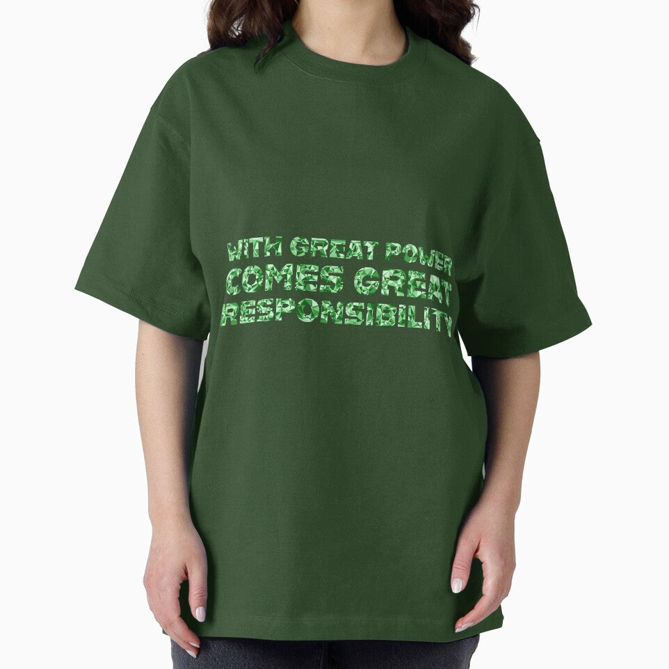 "With Great Power Comes Great Responsibilty" Inspirational Quote Green Triangular Mosaic Design Vintage-Inspired T-Shirt