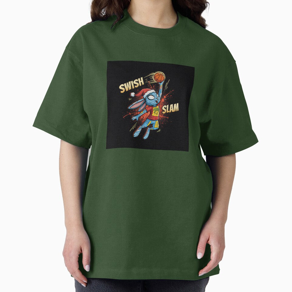 Cute Christmas bunny slam dunking a basketball Graphic T-Shirt
