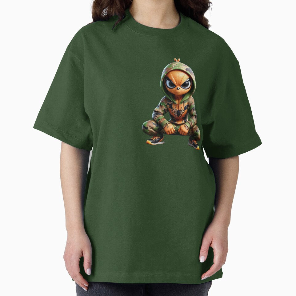Cartoon camo orange spiderman character Casual Print T-Shirt