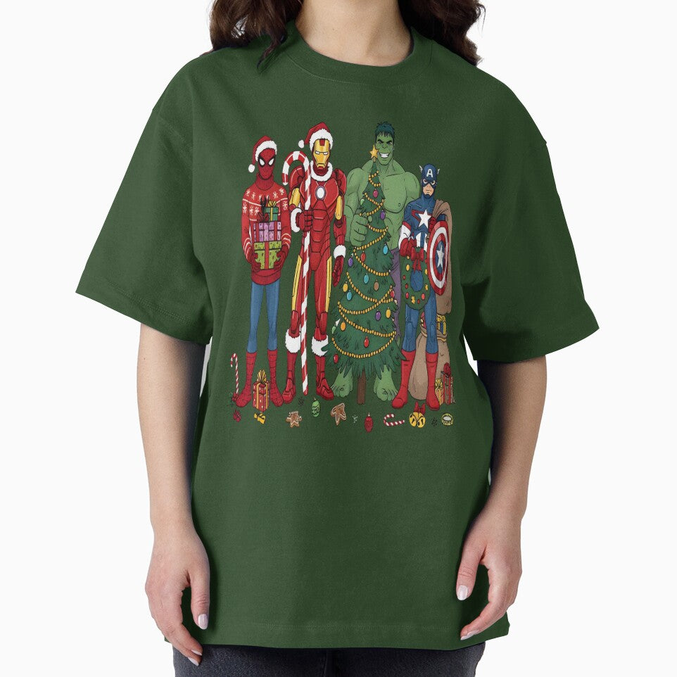 Christmas Superhero, Funny Marvel Fall, Superhero Holiday, Cartoon Character Top Casual Print T-Shirt