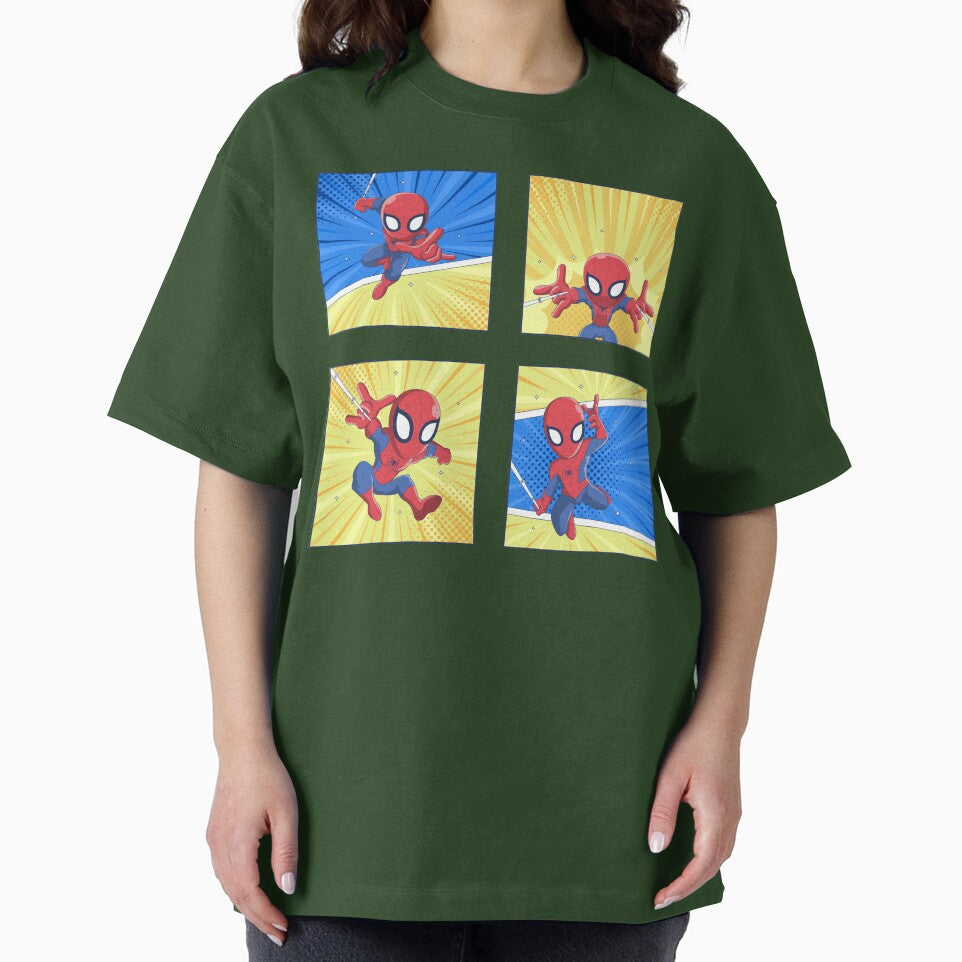 Cute Web Hero Comic Panels | Chibi Superhero Action Set | Kids Cartoon Wall Art & Sticker Design Graphic T-Shirt