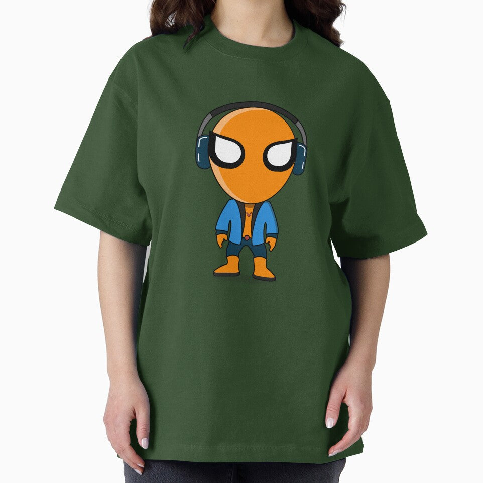 Cute Orange Superhero DJ Mascot Sticker | Chibi Music Lover Cartoon Character Everyday Graphic Tee