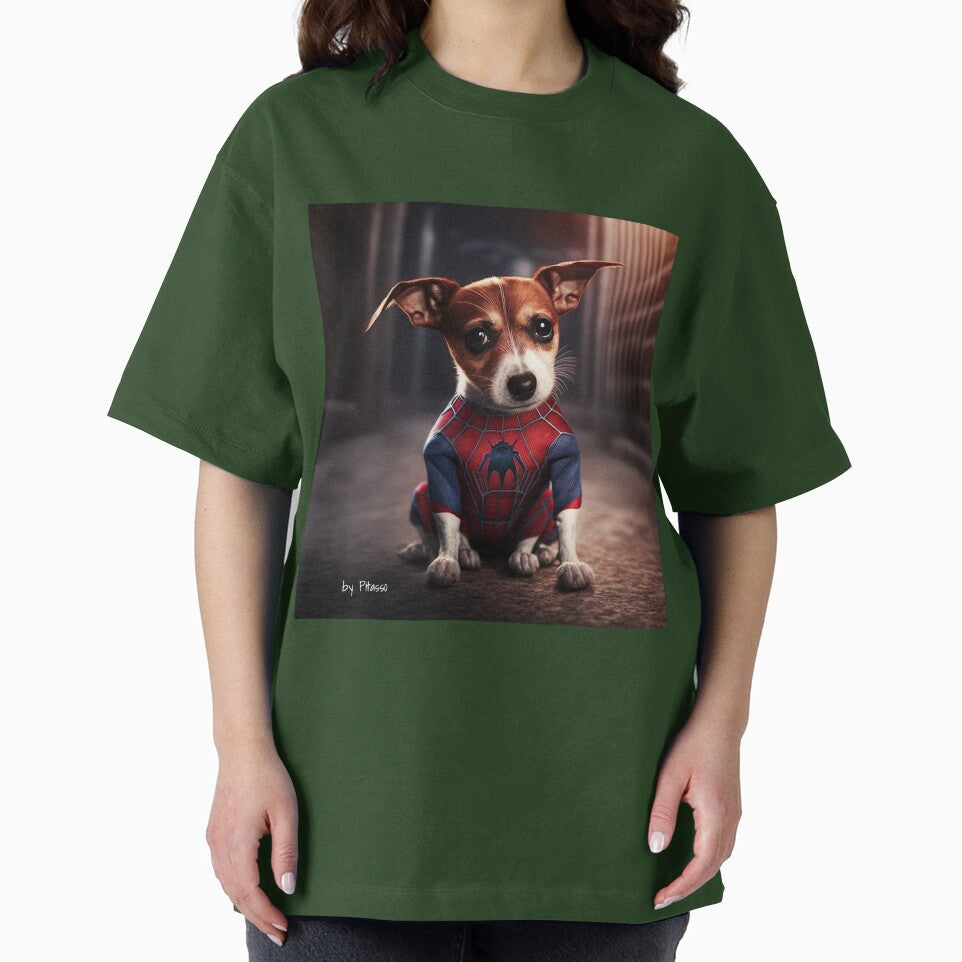Cute dog wearing a spiderman costume - Jack Russel Terrier spiderman Retro Style Tee