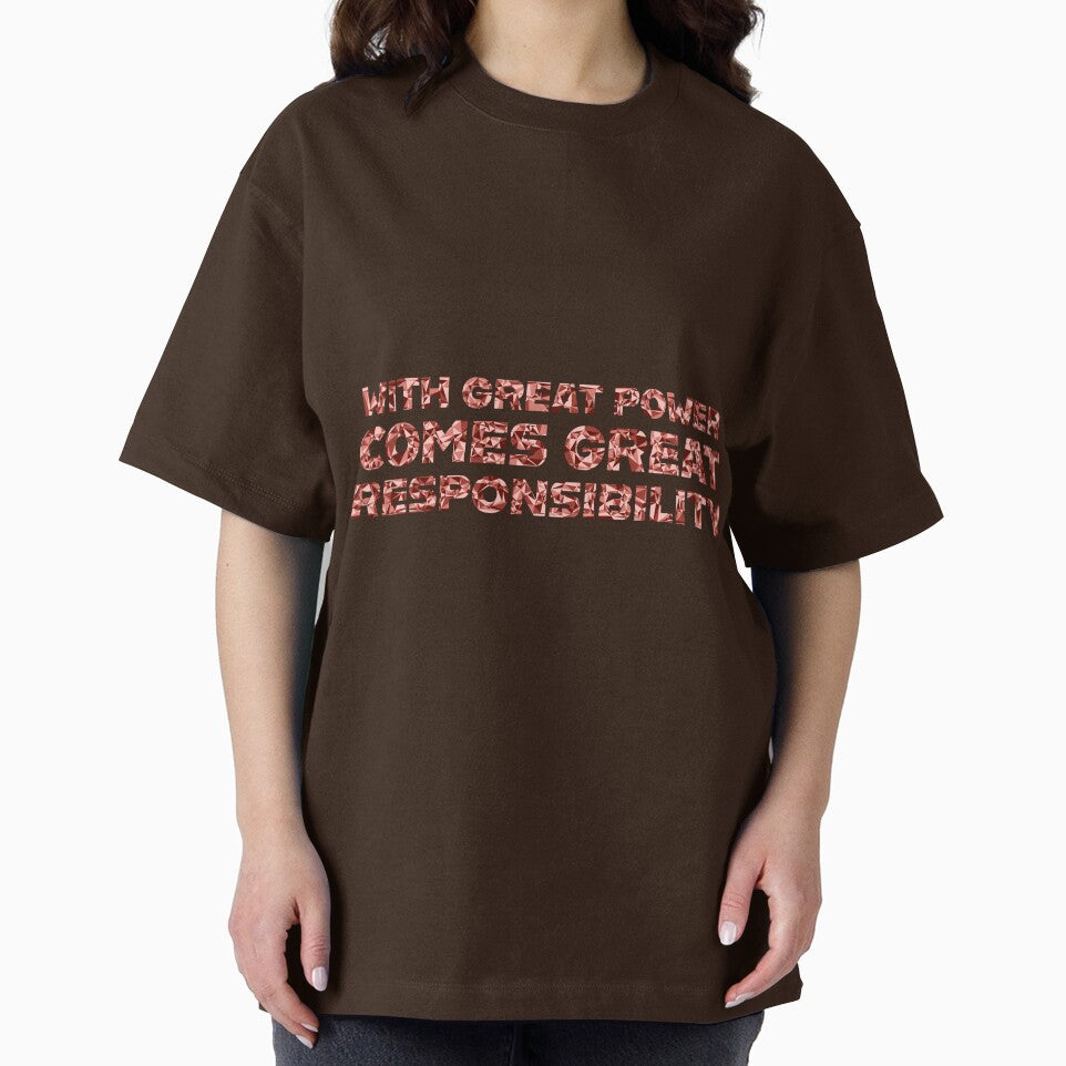 "With Great Power Comes Great Responsibilty" Inspirational Quote Red Triangular Mosaic Design Retro Style Tee