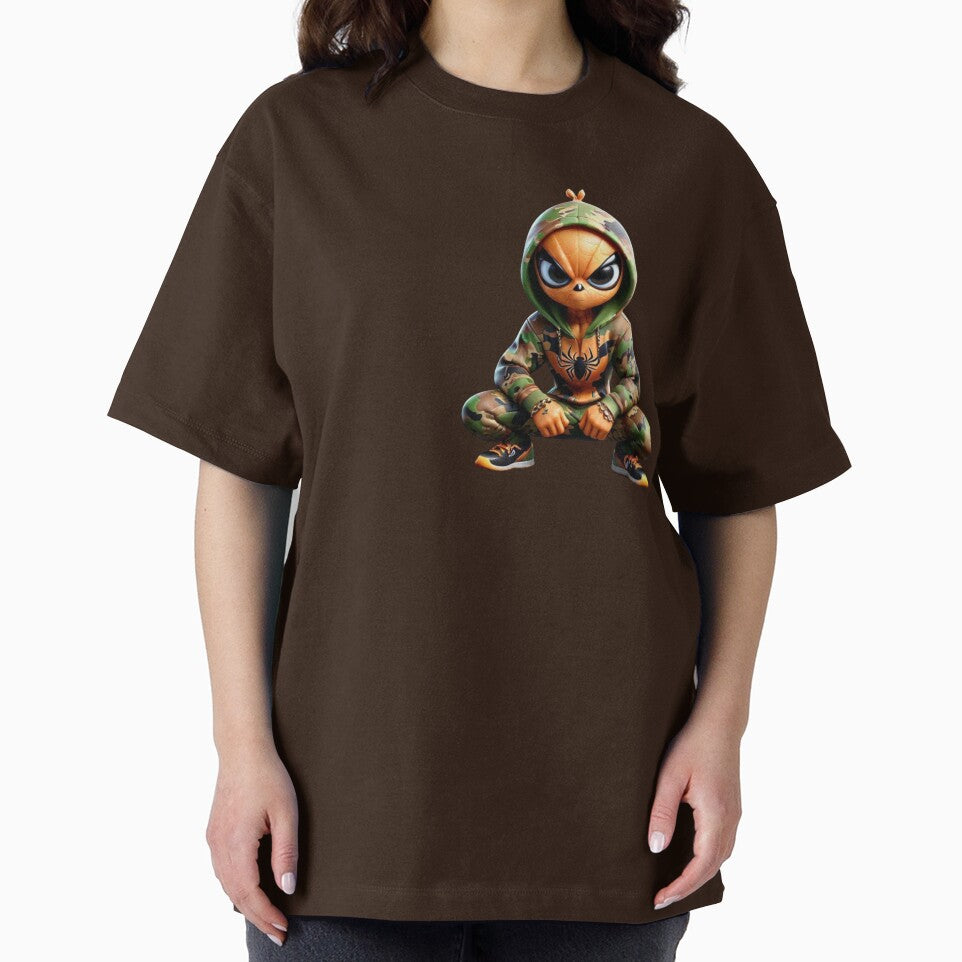 Cartoon camo orange spiderman character Casual Print T-Shirt
