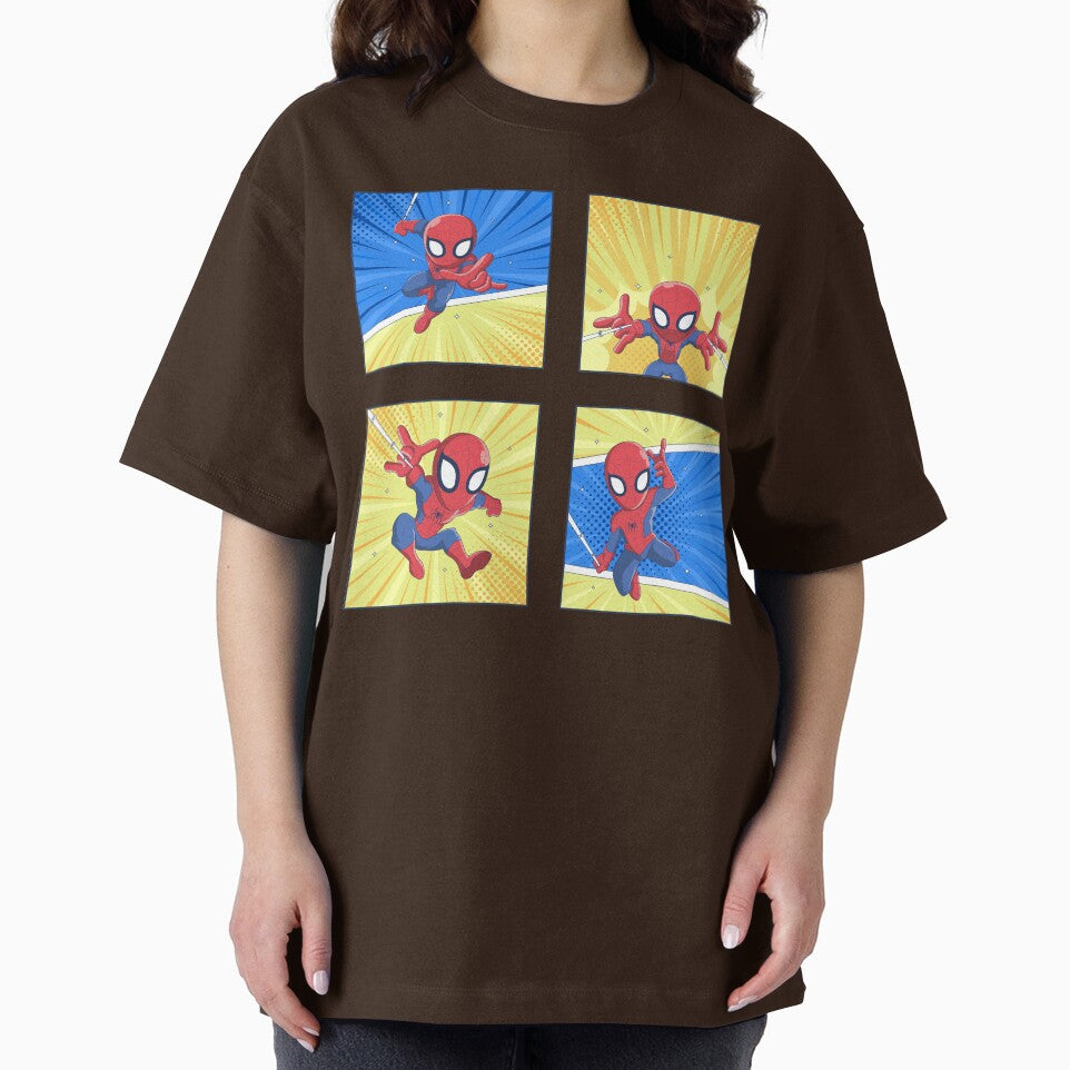 Cute Web Hero Comic Panels | Chibi Superhero Action Set | Kids Cartoon Wall Art & Sticker Design Graphic T-Shirt