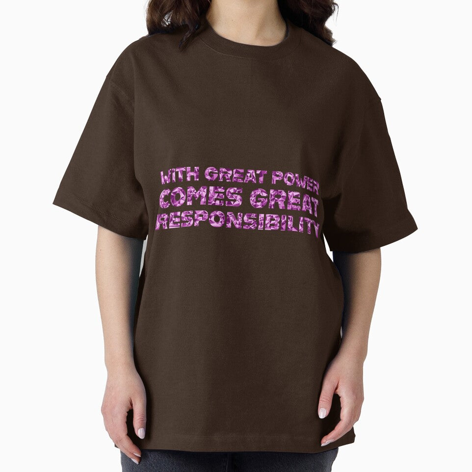"With Great Power Comes Great Responsibilty" Inspirational Quote Pink Triangular Mosaic Design Retro Style Tee