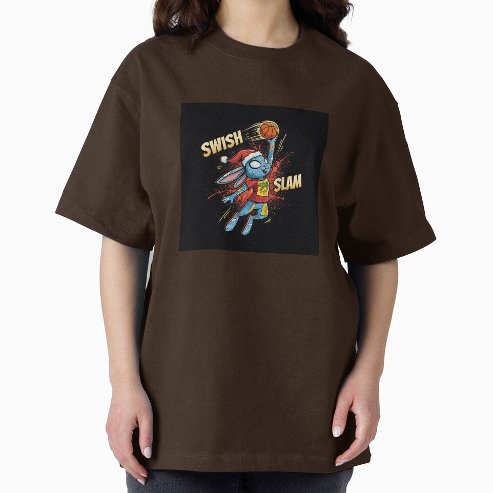 Cute Christmas bunny slam dunking a basketball Graphic T-Shirt