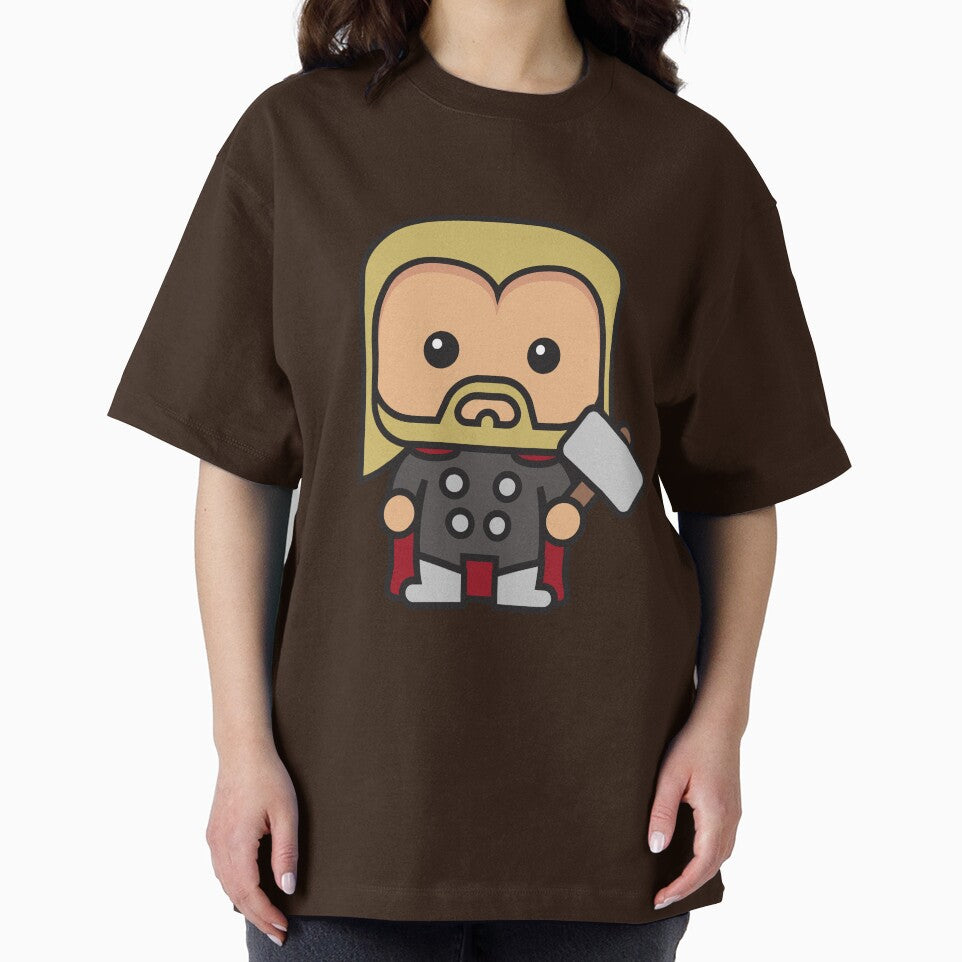 Cute Thunder God Chibi ÿ Kawaii Hammer Hero Cartoon | Myth Inspired Superhero Design Retro Style Tee