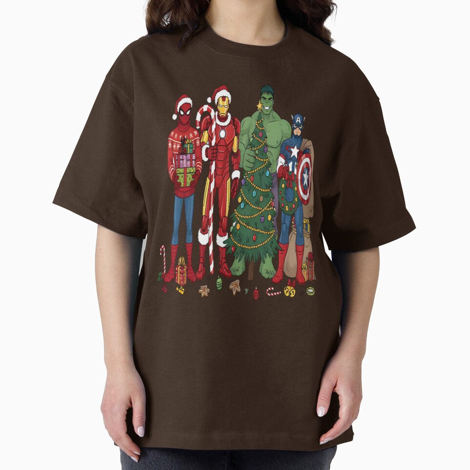 Christmas Superhero, Funny Marvel Fall, Superhero Holiday, Cartoon Character Top Casual Print T-Shirt