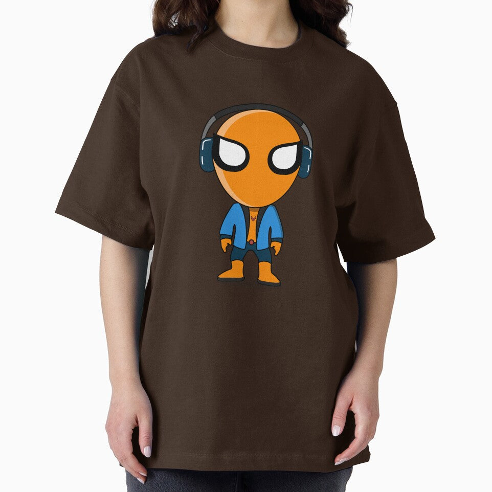 Cute Orange Superhero DJ Mascot Sticker | Chibi Music Lover Cartoon Character Everyday Graphic Tee