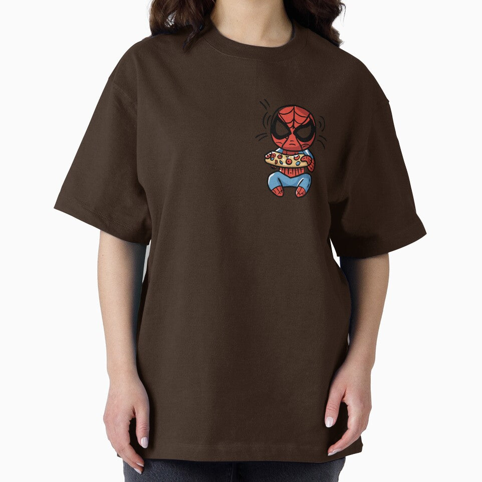 Baby Spidey Munching Pizza - Trendy Hilarious Comic Spider Art Eating Food Meme Cartoon Costume Vintage-Inspired T-Shirt