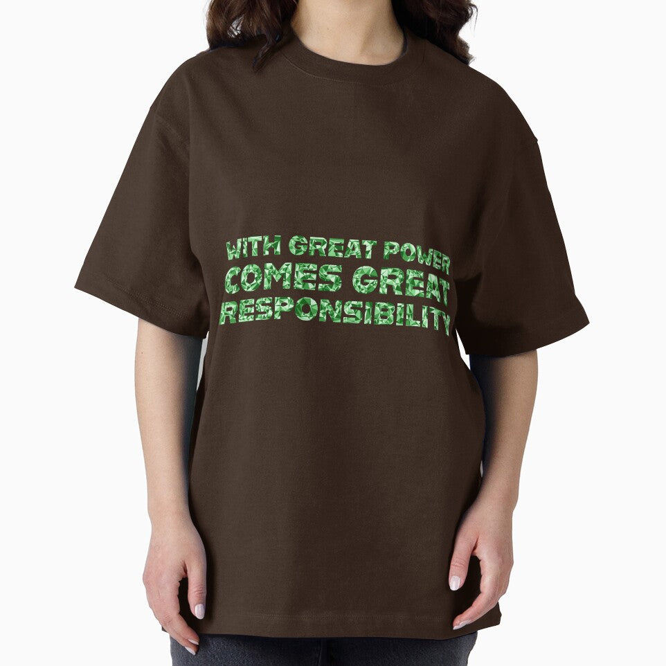 "With Great Power Comes Great Responsibilty" Inspirational Quote Green Triangular Mosaic Design Vintage-Inspired T-Shirt