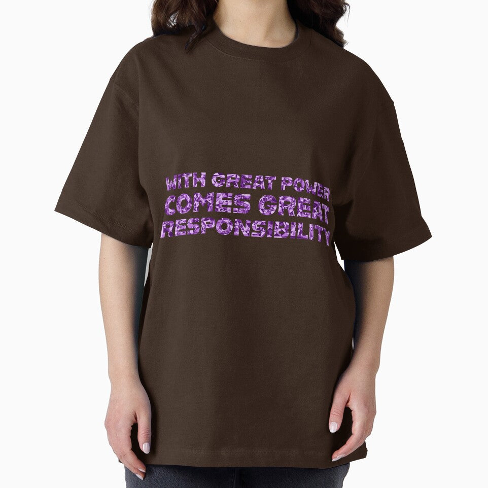 "With Great Power Comes Great Responsibilty" Inspirational Quote Purple Triangular Mosaic Design Classic Graphic Shirt