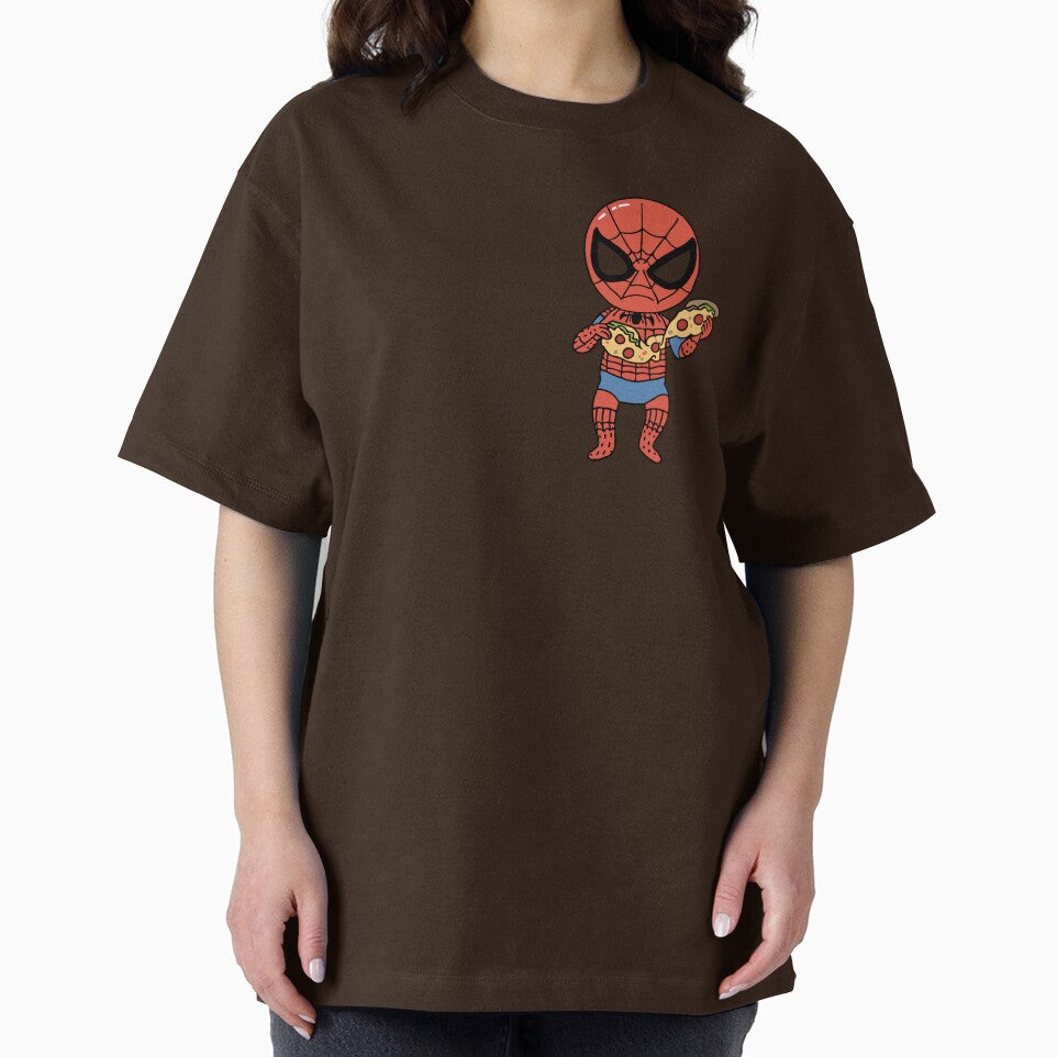 Baby Spidey Munching Pizza - Trendy Hilarious Comic Spider Art Eating Food Meme Cartoon Costume Casual Print T-Shirt
