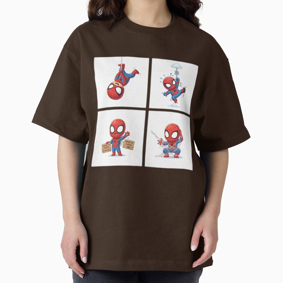 Cute Web Hero Motivational Set | Hang In There Cartoon Superhero | Funny Chibi Character Bundle Retro Style Tee