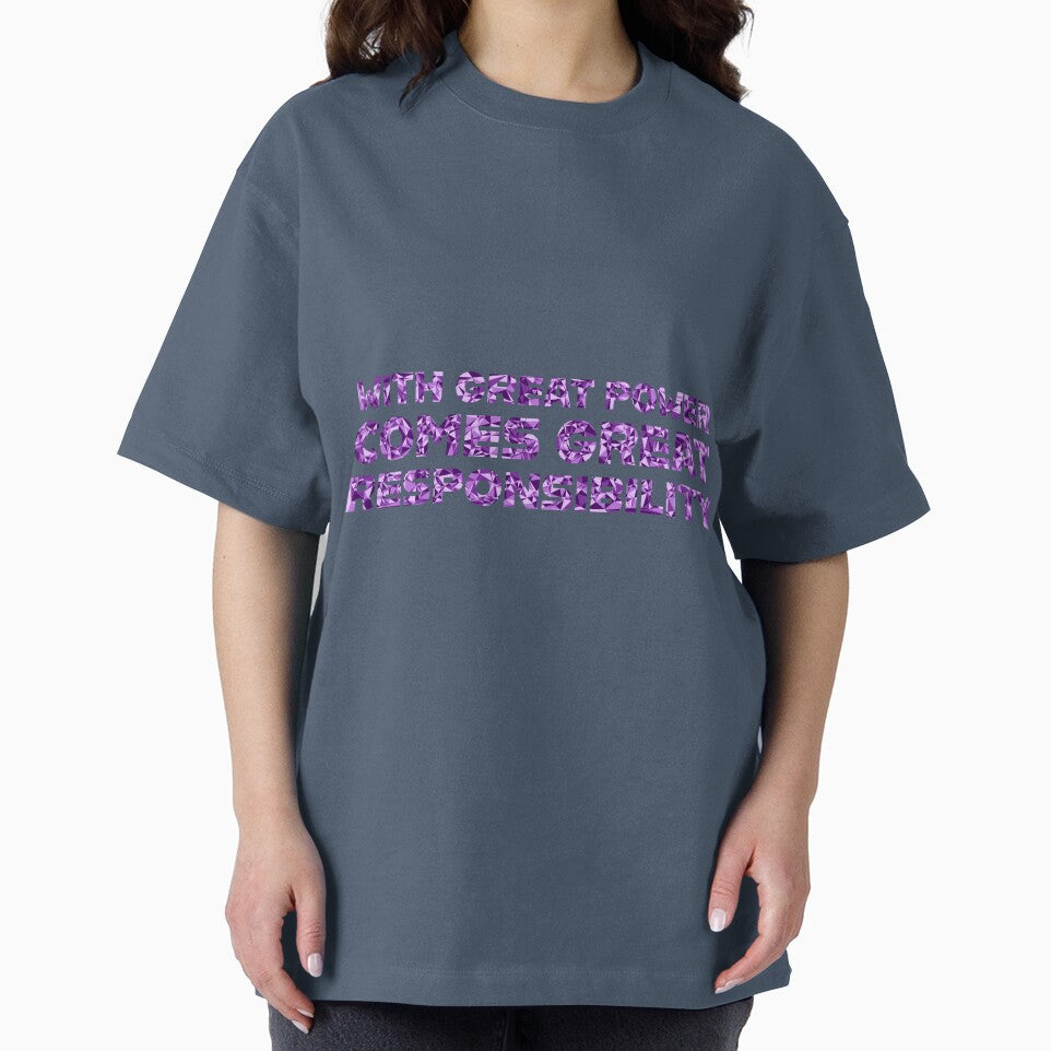 "With Great Power Comes Great Responsibilty" Inspirational Quote Purple Triangular Mosaic Design Classic Graphic Shirt