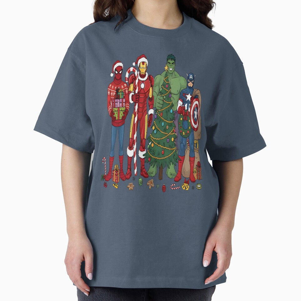 Christmas Superhero, Funny Marvel Fall, Superhero Holiday, Cartoon Character Top Casual Print T-Shirt