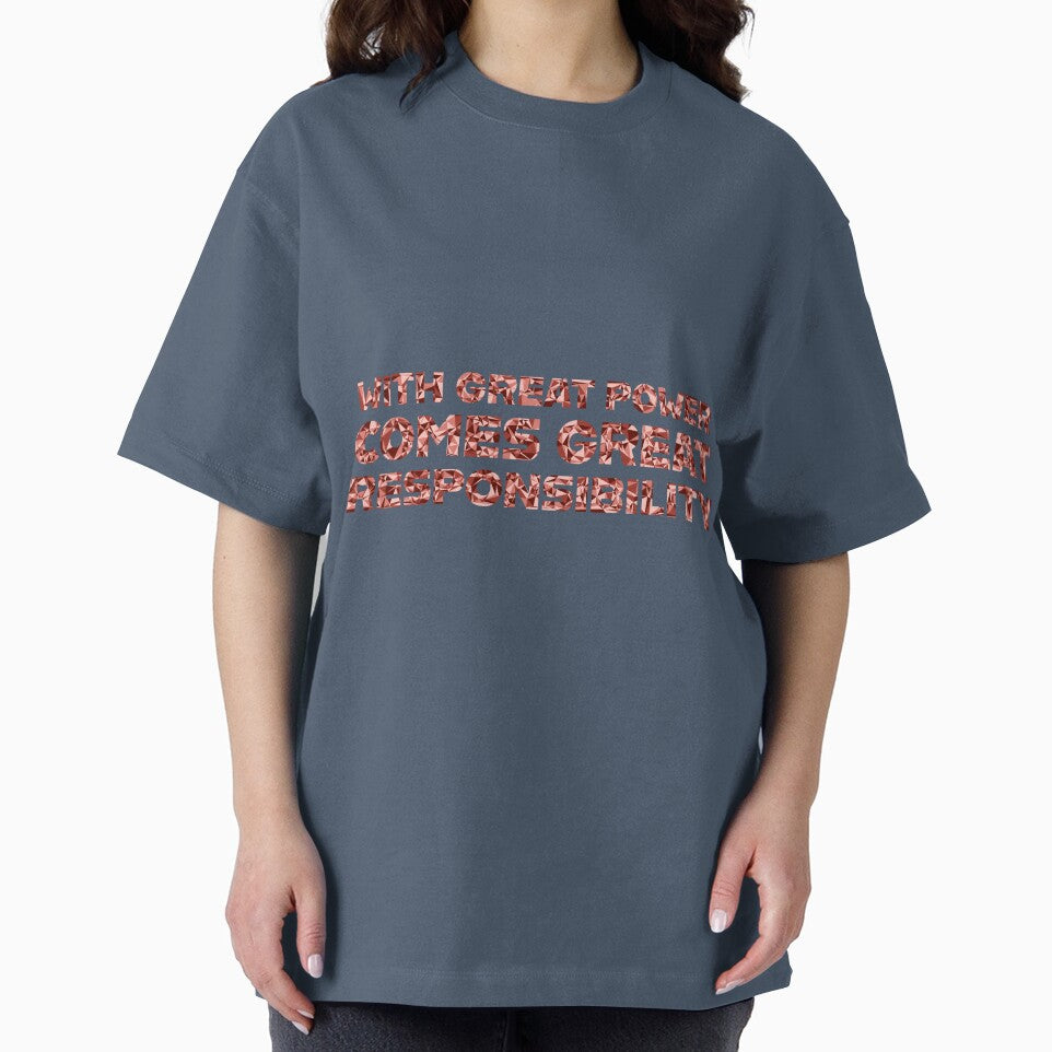 "With Great Power Comes Great Responsibilty" Inspirational Quote Red Triangular Mosaic Design Retro Style Tee