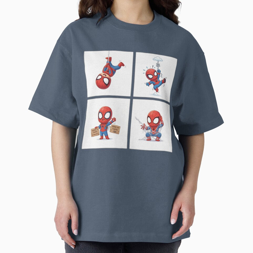 Cute Web Hero Motivational Set | Hang In There Cartoon Superhero | Funny Chibi Character Bundle Retro Style Tee