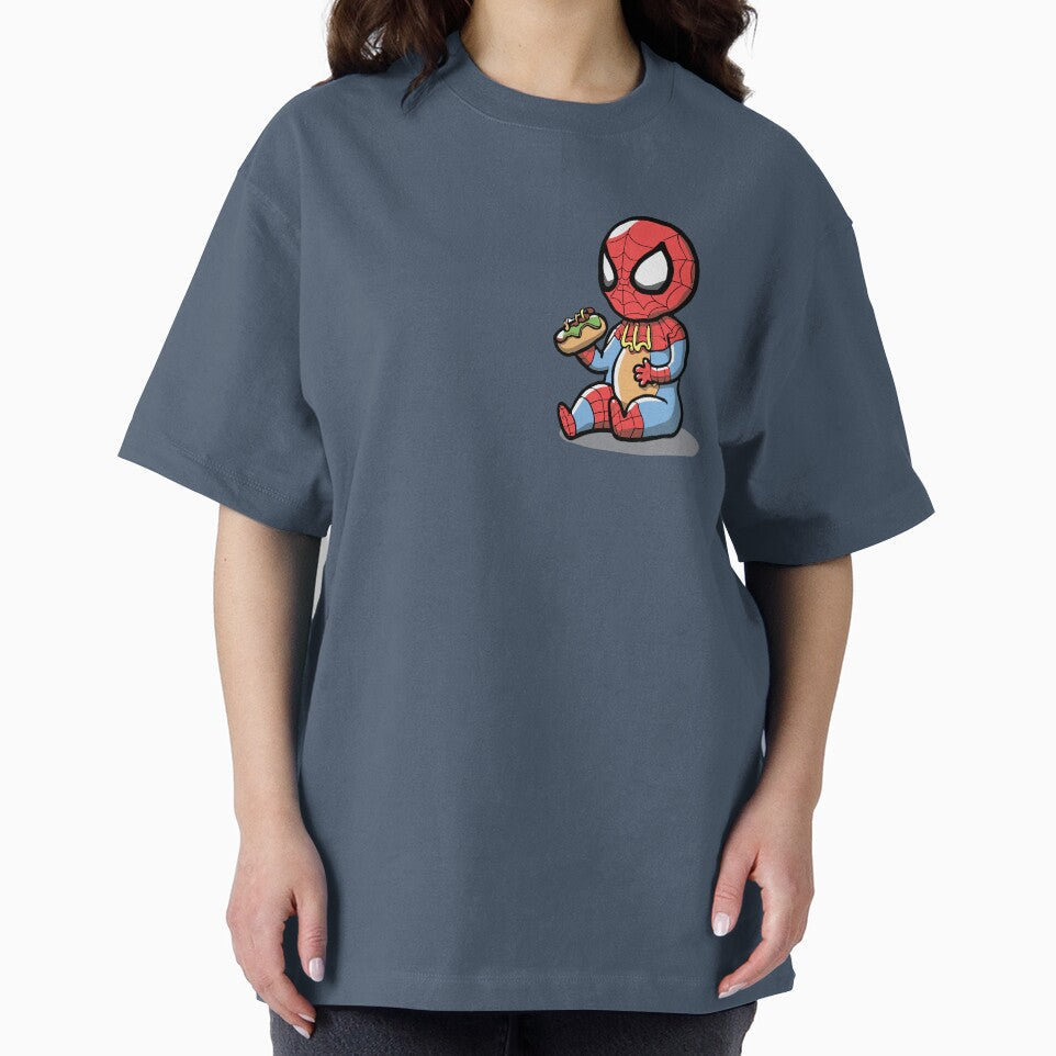 Baby Spider Spidey Munching a Hotdog - Trendy Hilarious Comic Spider Art Eating Food Meme Cartoon Costume Retro Style Tee