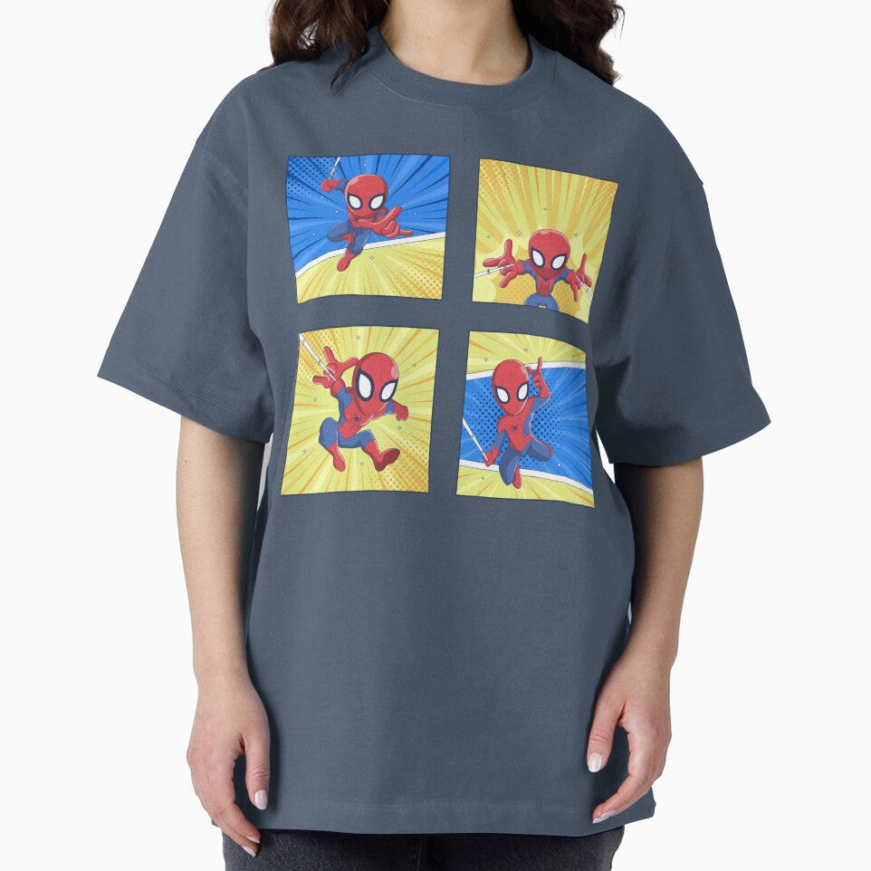 Cute Web Hero Comic Panels | Chibi Superhero Action Set | Kids Cartoon Wall Art & Sticker Design Graphic T-Shirt