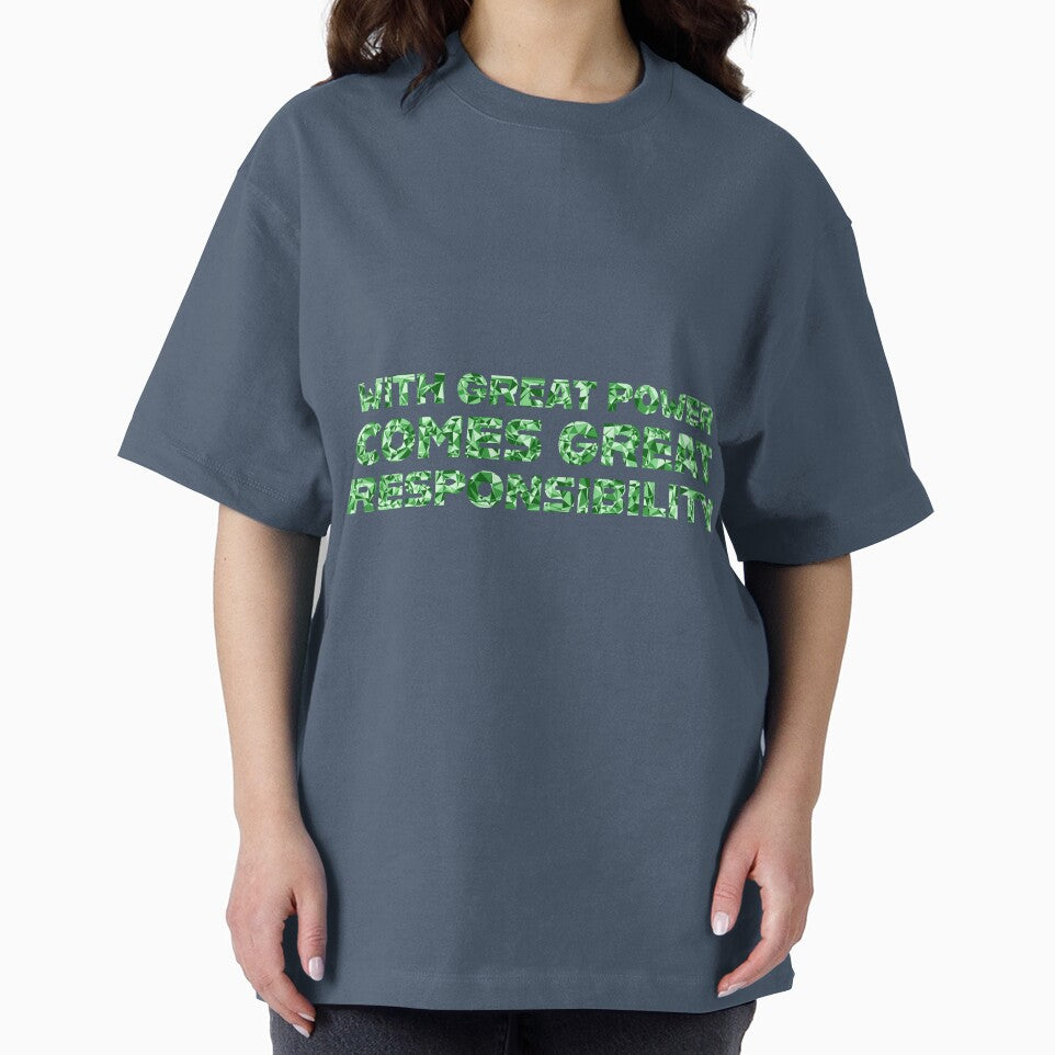 "With Great Power Comes Great Responsibilty" Inspirational Quote Green Triangular Mosaic Design Vintage-Inspired T-Shirt