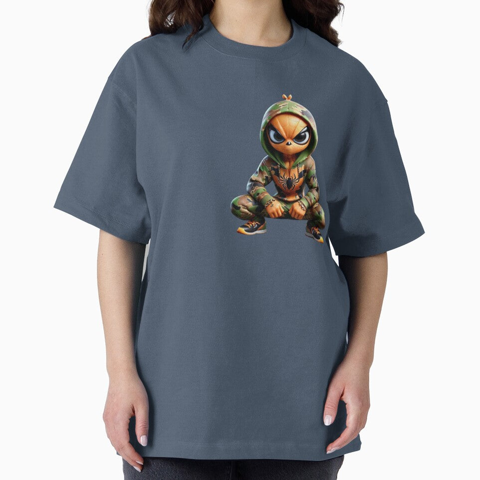 Cartoon camo orange spiderman character Casual Print T-Shirt