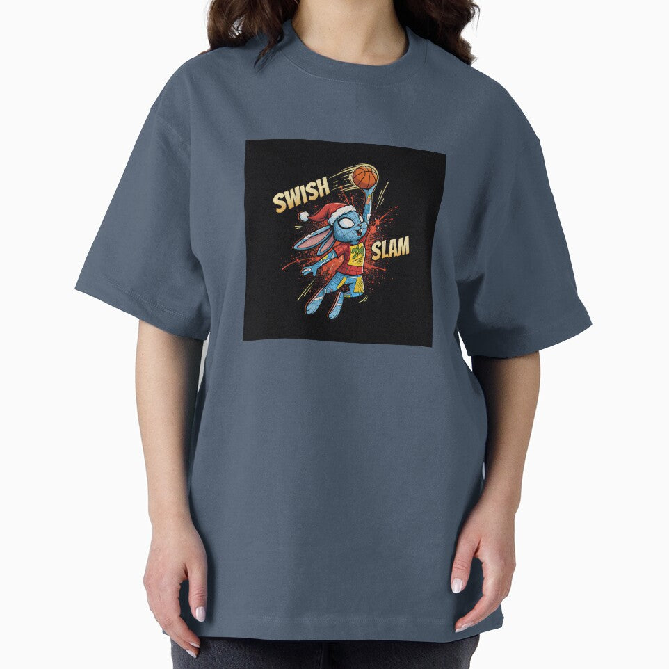Cute Christmas bunny slam dunking a basketball Graphic T-Shirt