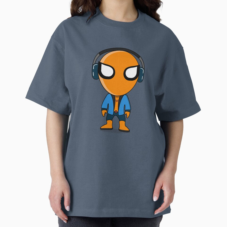 Cute Orange Superhero DJ Mascot Sticker | Chibi Music Lover Cartoon Character Everyday Graphic Tee