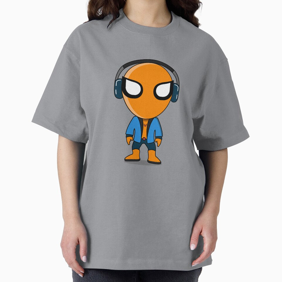 Cute Orange Superhero DJ Mascot Sticker | Chibi Music Lover Cartoon Character Everyday Graphic Tee