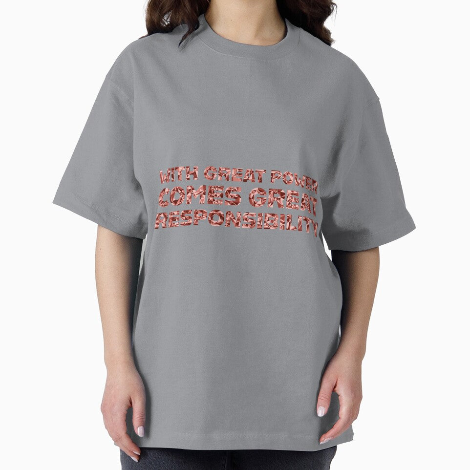 "With Great Power Comes Great Responsibilty" Inspirational Quote Red Triangular Mosaic Design Retro Style Tee
