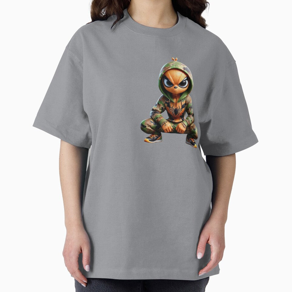 Cartoon camo orange spiderman character Casual Print T-Shirt