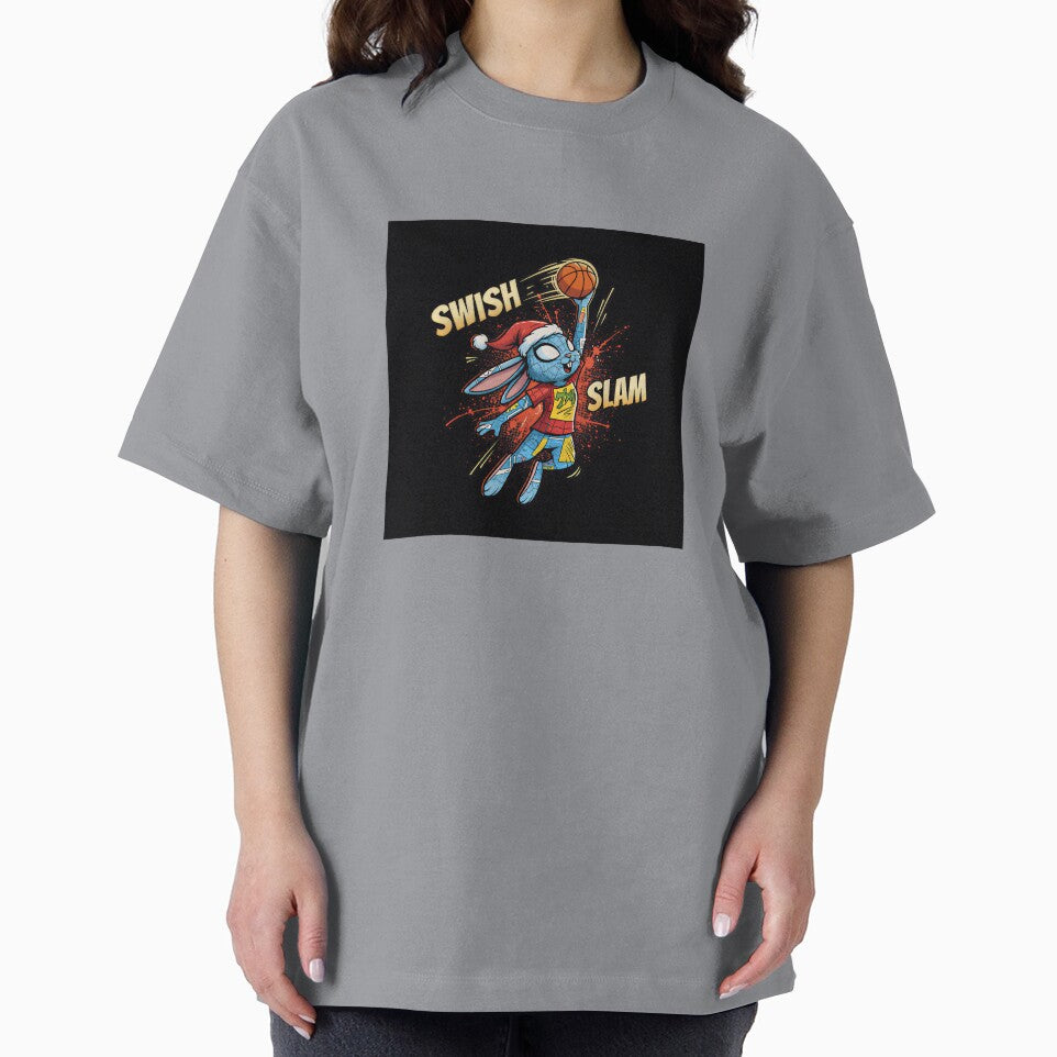 Cute Christmas bunny slam dunking a basketball Graphic T-Shirt