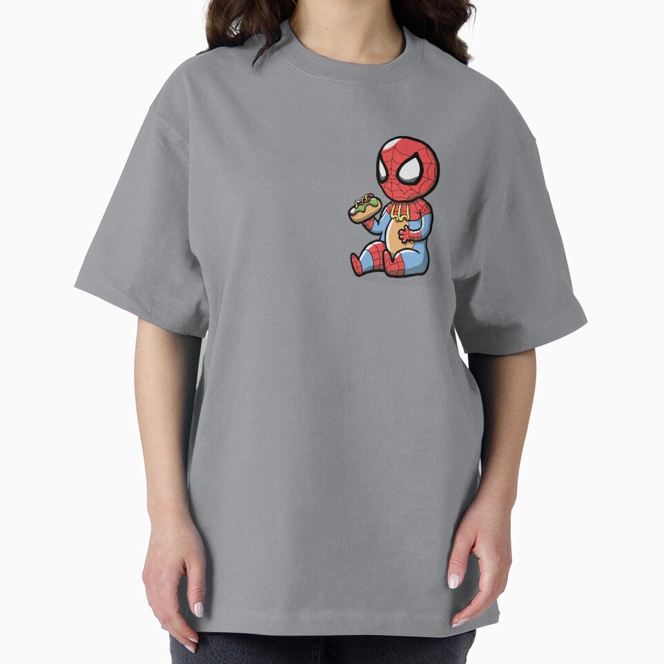 Baby Spider Spidey Munching a Hotdog - Trendy Hilarious Comic Spider Art Eating Food Meme Cartoon Costume Retro Style Tee