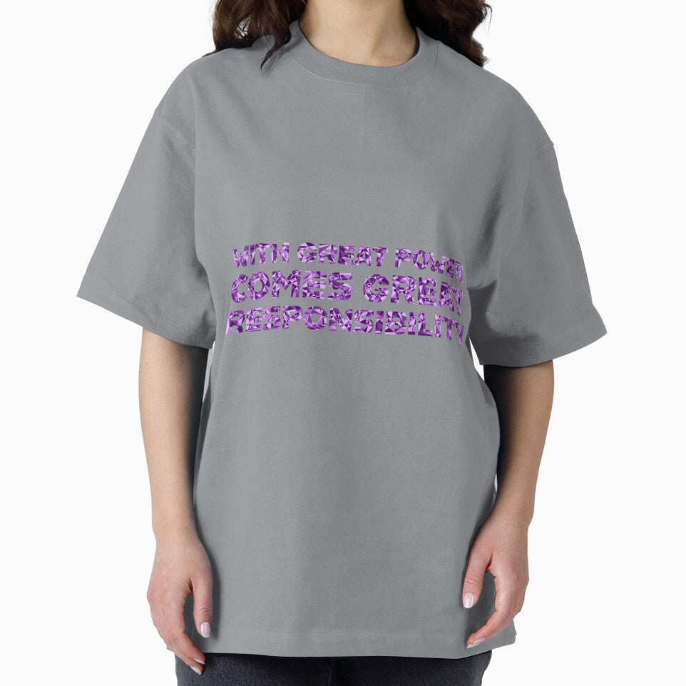 "With Great Power Comes Great Responsibilty" Inspirational Quote Purple Triangular Mosaic Design Classic Graphic Shirt
