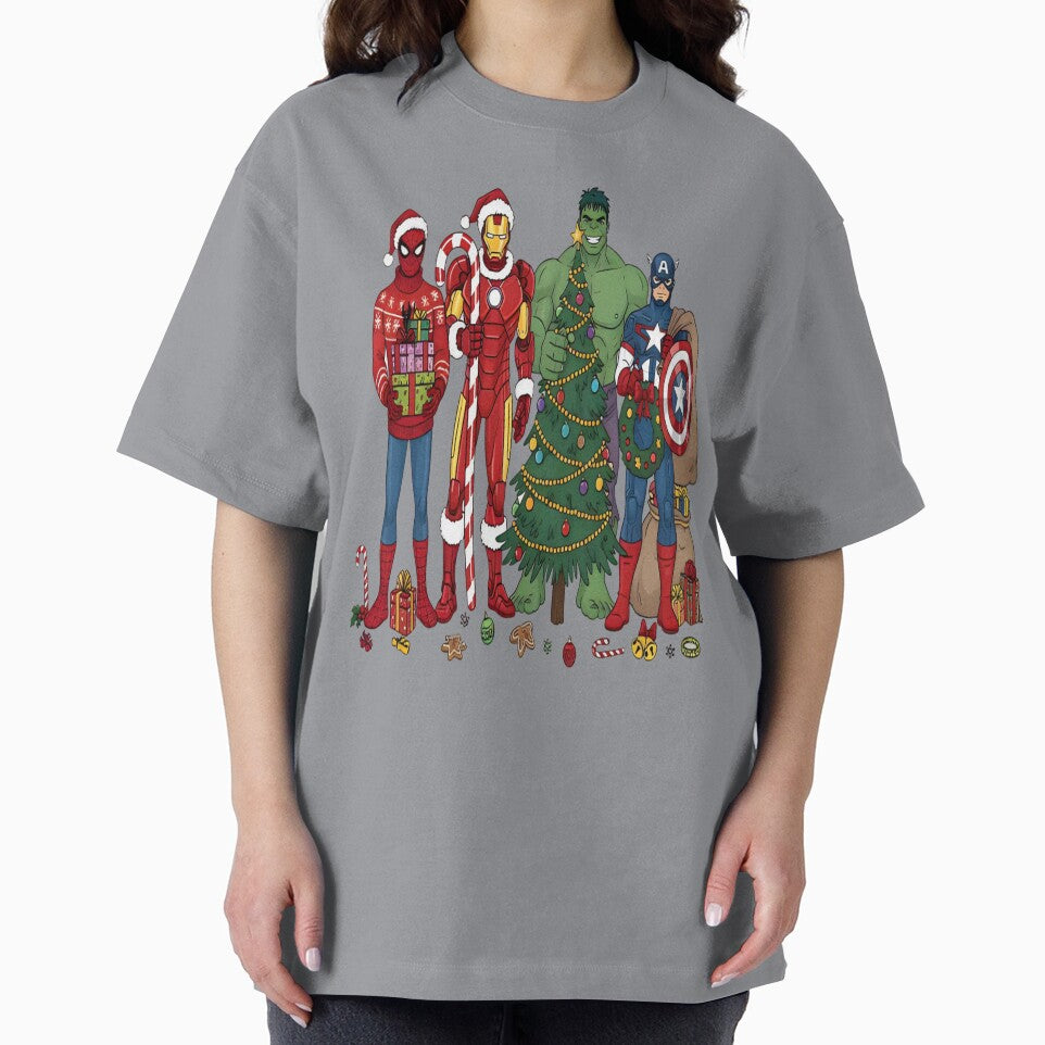 Christmas Superhero, Funny Marvel Fall, Superhero Holiday, Cartoon Character Top Casual Print T-Shirt
