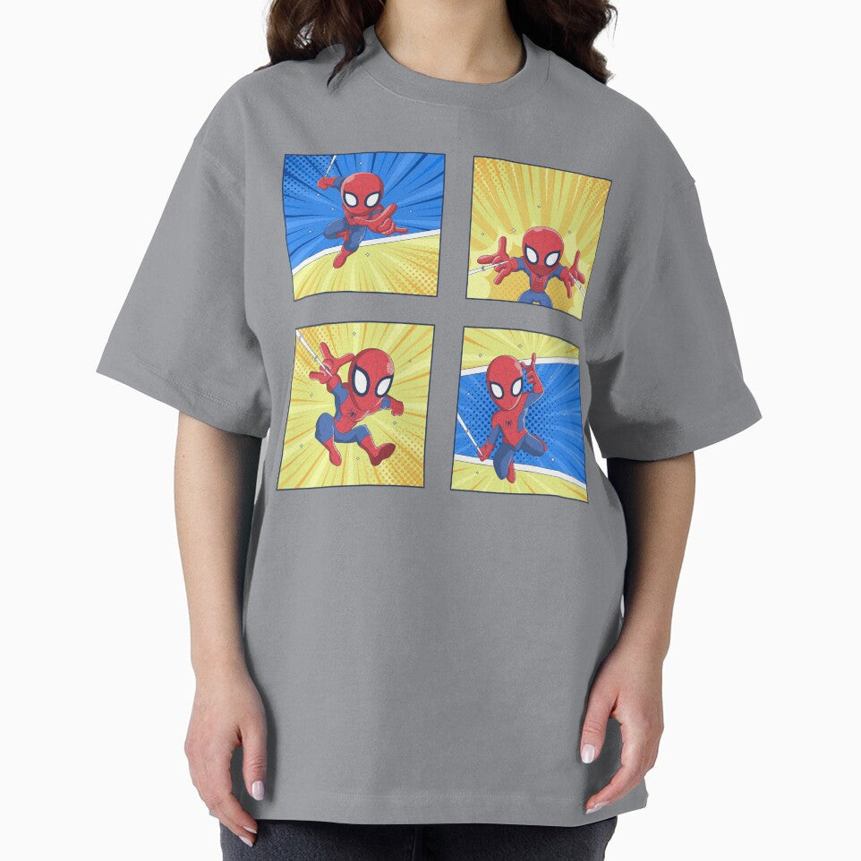 Cute Web Hero Comic Panels | Chibi Superhero Action Set | Kids Cartoon Wall Art & Sticker Design Graphic T-Shirt