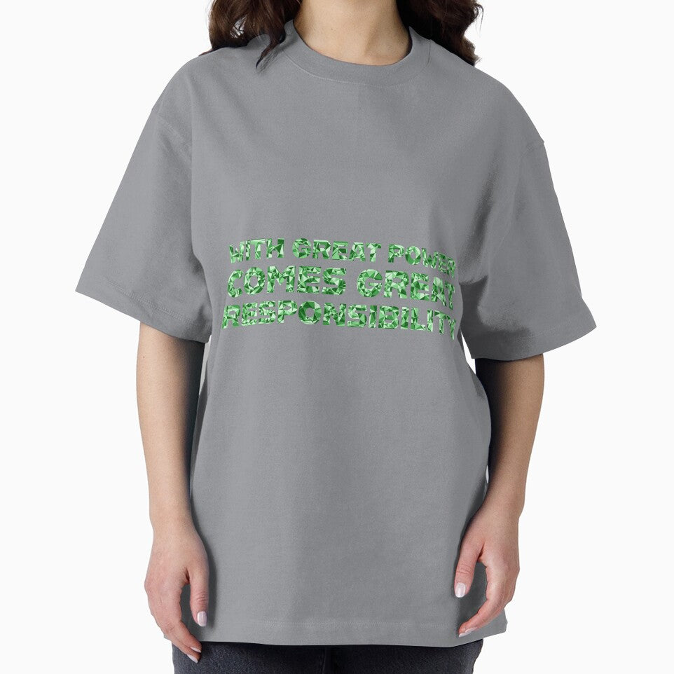 "With Great Power Comes Great Responsibilty" Inspirational Quote Green Triangular Mosaic Design Vintage-Inspired T-Shirt
