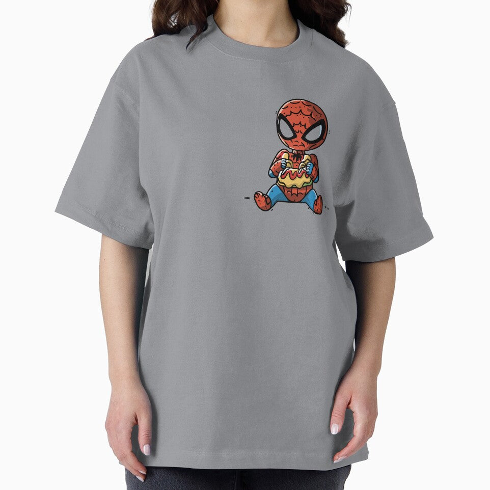 Baby Spider Spidey Munching a Hotdog - Trendy Hilarious Comic Spider Art Eating Food Meme Cartoon Costume Graphic T-Shirt