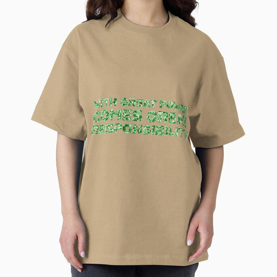 "With Great Power Comes Great Responsibilty" Inspirational Quote Green Triangular Mosaic Design Vintage-Inspired T-Shirt
