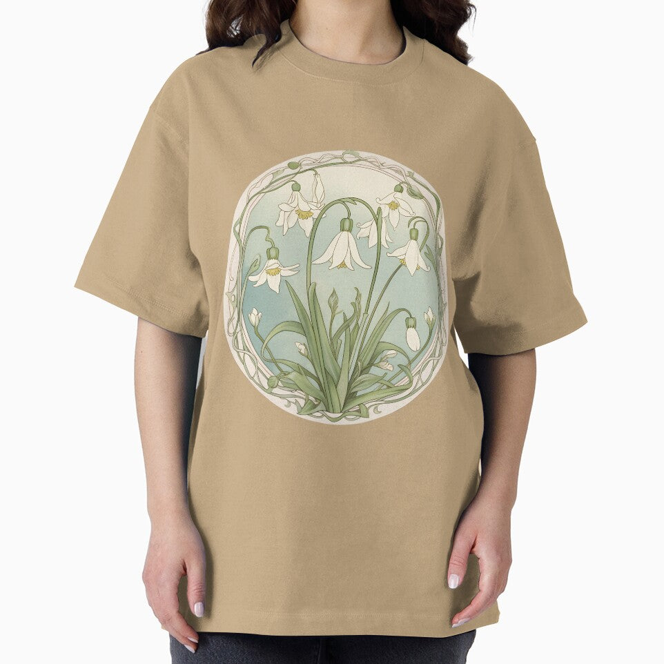 Art Nouveau Inspired Blooming Spring Snowdrops Retro Style Tee