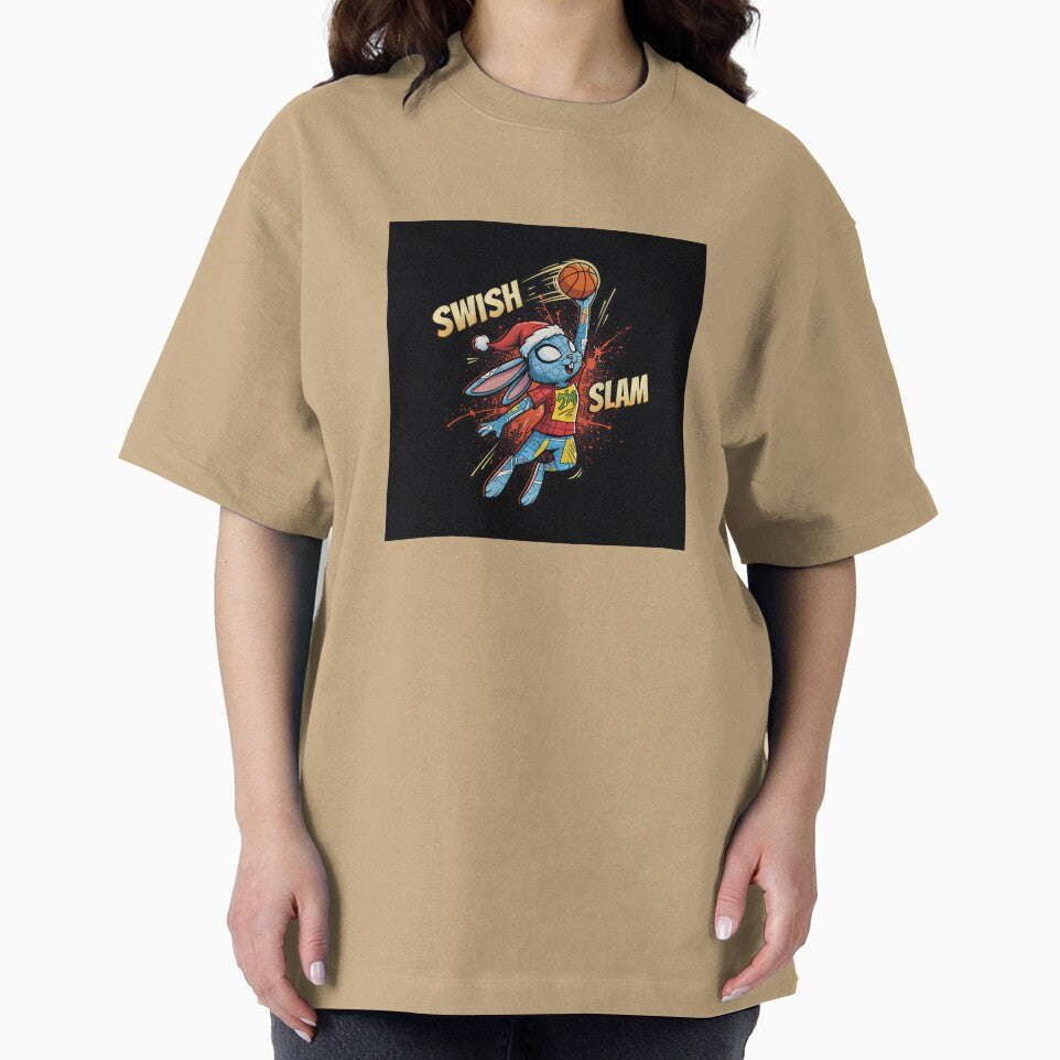 Cute Christmas bunny slam dunking a basketball Graphic T-Shirt